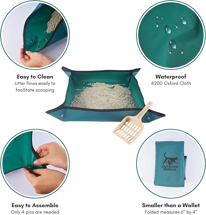 Travel Litter Box for Cats Small & Foldable - Non-Stick Portable Litter Box for Cat Traveling, No-Mess, Collapsible Litterbox (Essentials Traveling with Cats by Car, Plane, and Camping)