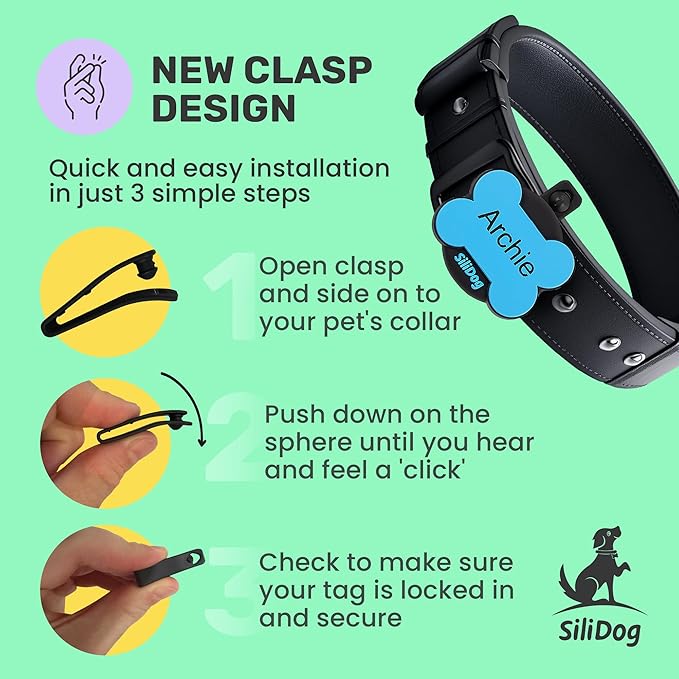 SiliDog AirTag Holder Silent Dog ID Tag – Personalized Engraved Silicone Pet Tag – Durable, Glow-in-The-Dark – Pink Bone