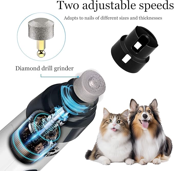 Whisperpaws Pain-Free Nail Trimmer, Stress Free Pet Nail Grooming, 2 Adjustable Speeds Electric Dog Nail Trimmer for Small, Medium, Large Dogs, Cats (1pcs)