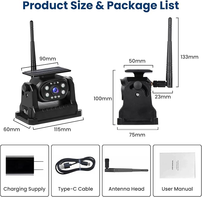 Hikity Wireless Backup Camera Solar Magnetic WiFi, HD 1080P Rechargeable Rear View Camera for Truck/Trailer/RV/Camper, IP68 Waterproof Reverse Camera, Clear Nigh Version, Wide Angle