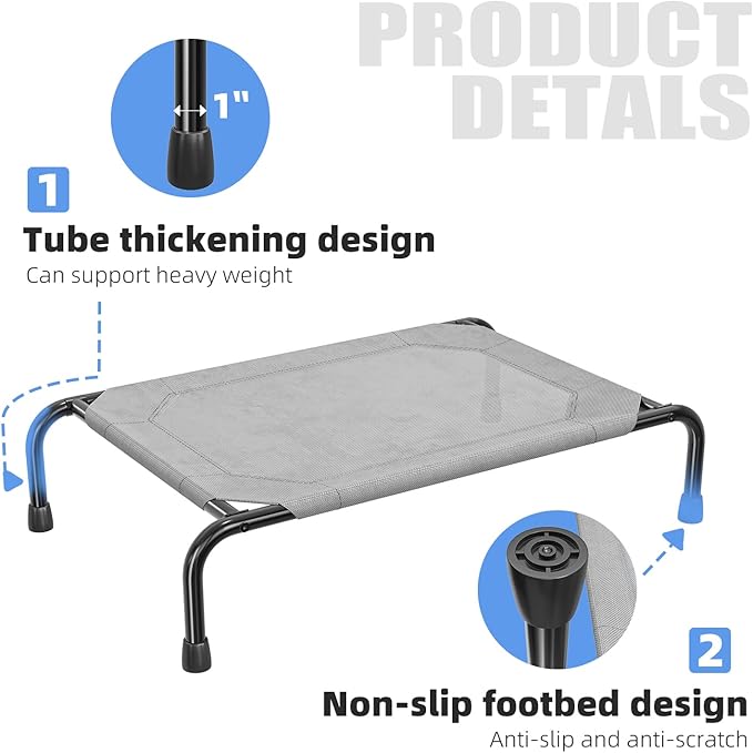 Simple Trending Raised Dog Bed for Small Dogs, Waterproof Elevated Dog Cot, Outdoor Cooling Pet Bed, 36.5" x 22.5", Grey