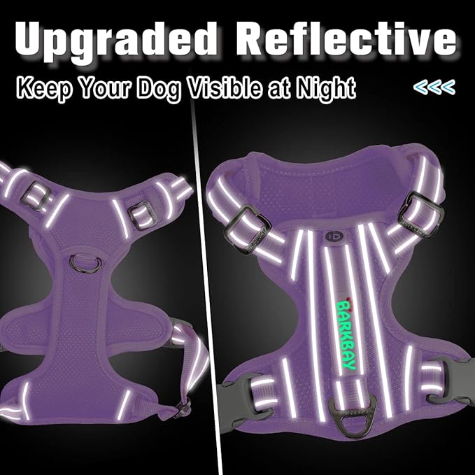 BARKBAY Dog Harness No Pull with ID Tag Pocket - Heavy Duty, Reflective, Easy Control for Large Dogs(Violet Purple,S)