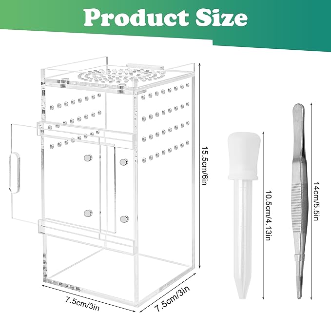 Jumping Spider Enclosure, 3x3x6 Inch Jumping Spider Habitat with Magnet Opening Door Jumping Spider Accessories Small Acrylic Terrarium for Tarantula and Praying Mantis