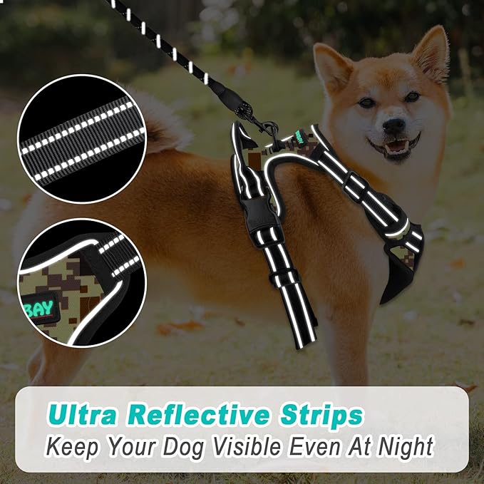 BARKBAY No Pull Dog Harness Large Step in Reflective Dog Harness with Front Clip and Easy Control Handle for Walking Training Running(Desert camo,L)