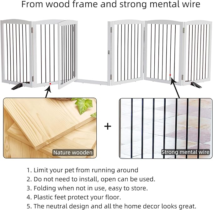 ZJSF Foldable Indoor Dog Door with Walk Through Door, Freestanding Pet Door for The House,Doorways, Stairs, Pet Puppy Safety Fence with Support Feet, White 6 Panels 120" Wide 32''Height