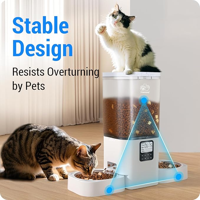 Automatic Cat Feeder with Slow Feed for 2 Cats: Timed Automatic Dog Feeder with Information Visualization Interface, Cat Food Dispenser for Multiple Pets, Detachable for Easy Cleaning-29 Cup