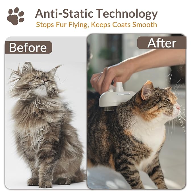 Pet Steam Brush, Self Cleaning Brush with Mist Spray, Deshedding Tool for Dogs & Cats, Pet Hair, Tangle-Free Grooming Brush for Long/Short Haired Pets