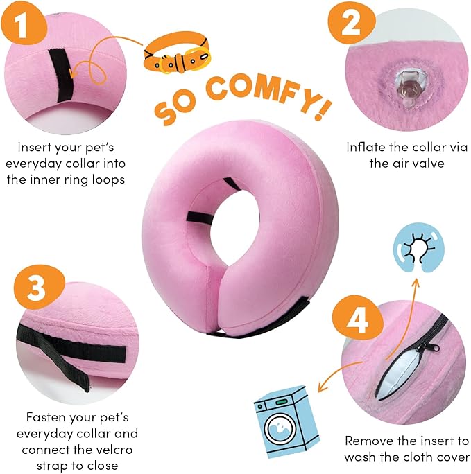BENCMATE Inflatable Dog Cone Collar Alternative, Soft Dog Cone for Small Medium Large Dogs and Cats, Neck Recovery ECollar Donut Collar After Surgery (Large, Pink)