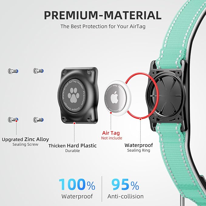 Upgraded AirTag Dog Collar, IP68 Waterproof Air Tag Dog Collar Holder, Reflective, Ultra-Durable, Comfortable Padded, Heavy Duty Dog Collars for Small Medium Large Dogs (Aqua, S)