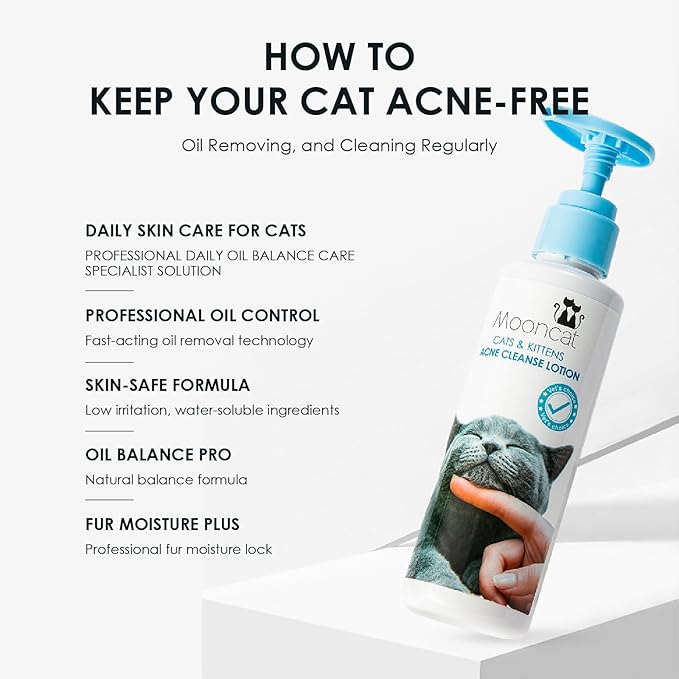 Mooncat Cat Acne Chin Treatment Oil & Cleaner - Feline Chin Acne Care for Blackheads, Kitty Acne, Cat Chin Acne Cleaner, Fast Acting, No-Rinse Ease (Wipe Off), Safe Lickable - 5 fl oz (150ml)
