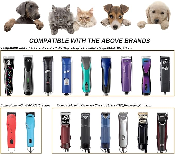 10 Blades Dog Grooming Blades Compatible with Andis/Oster A5/Wahl KM-10 Series Dog Clippers,Detachable Clipper Replacement Blade,Black (5PCS Black-#10+30+4FC+5FC+7FC)