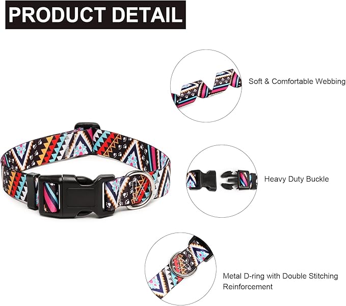 Mercano Adjustable Dog Collar - Special Design Patterns, Soft Nylon Comfortable Durable Pet Collar for Small Medium Large Dogs (M, Ethnic Pink)