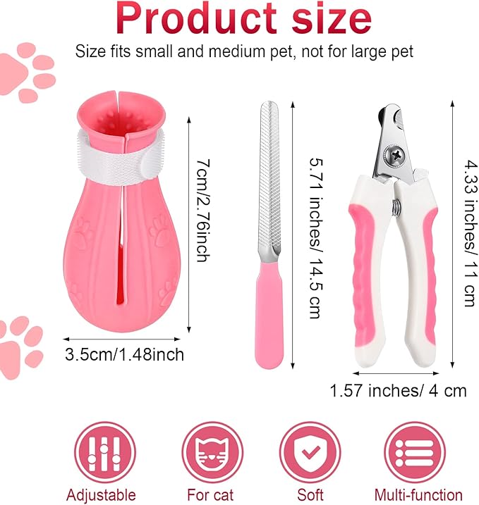 LEIFIDE 7 Pcs Cat Muzzle for Grooming Including 1 Muzzle Bathing 4 Boots 2 Nail Clippers Trimmer Breathable Anti Bite Mask Shoes for Cats Anti Scratch Paw Covers for Pet Grooming Shaving Bathing