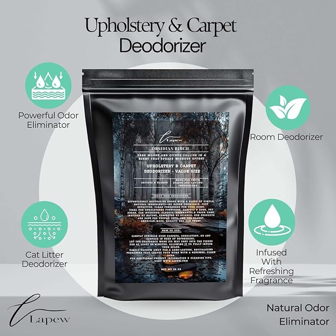 Obsidian Birch Carpet Freshener Powder Refill 36 oz | Powerful Odor Eliminator for Home | Upholstery Deodorizer | Carpet Deodorizer | Pet Urine | Cat Litter Box | Birch & Black Pepper Fragrance