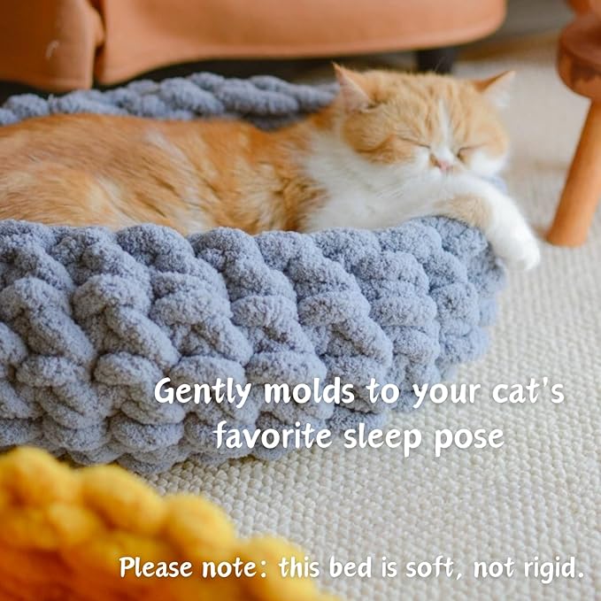 Cat Nest Bed – Premium Handwoven Washable Extra Soft Round Cave House for Indoor Kitten & Kitty, Small & Large (Cloud White,Large)