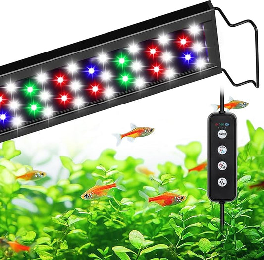 AQQA Aquarium Light,Full Spectrum Fish Tank Light for Plants,3 Mode+Timer+Adjustable Brightness,High Brightness LED Beads with Extendable Brackets for Freshwater (30W for 40-48inch)