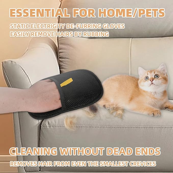 Pet Hair Remover Gloves for Cats & Dogs, Electrostatic Pet Hair Removal Gloves Brush for Pets Hair, Pet Hair Clean Up，Pet Hair Remover for Furniture