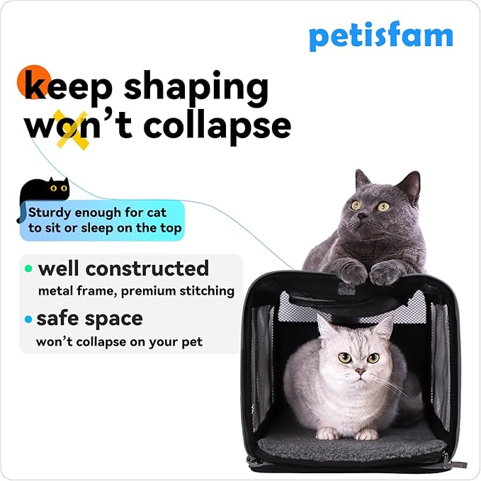 petisfam Soft Pet Carrier for Large and Medium Cats, 2 Kitties, Small Dogs. Easy to Get Cat in, Great for Cats That Don't Like Carriers (Blue)