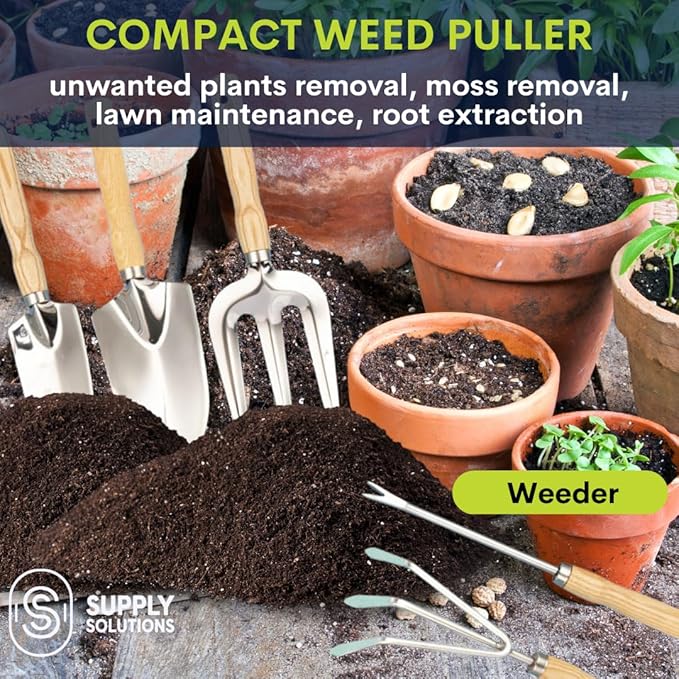 Gardening Tools - Perfect Garden Tools for Women or Men - Small Heavy Duty Gardening Hand Tools with Trowel, Transplanter, Fork, Rake, and Cultivator - Ergonomic Design Gardening Kit