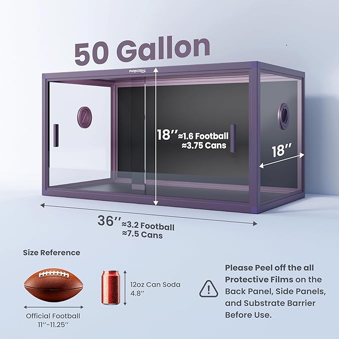 50 Gallon Bearded Dragon Tank, Reptile Enclosure for Easy Maintenance, Front Opening Reptile Tank with Top Screen Ventilation & Glass Sliding Door 36''x18''x18''