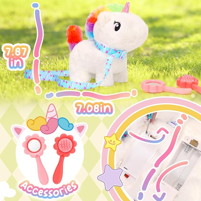 Tagitary Plush Toy Interactive Unicorn Toys for Kids with Sounds,Walking,Tail Wagging and Head Nodding, Unicorn Stuffed Toys for Kids with Leash,Christmas Birthday Gift for Toddlers Kids