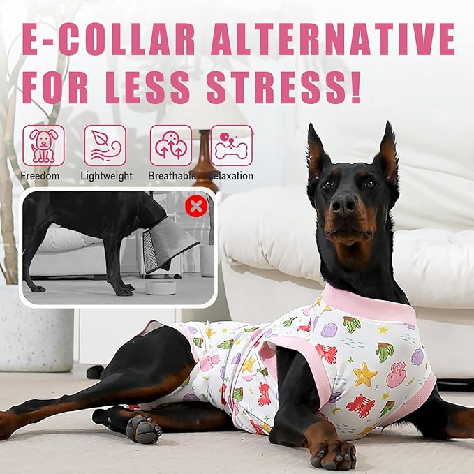 Recovery Suit for Dogs After Surgery, Professional Dog Surgical Suit for Female Spay, Male Neuter, E-Collar & Cone Alternative Dog Onesie for Abdominal Wounds Skin Disease, Jellyfish, XS