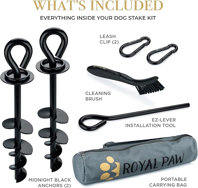 ROYAL-PAW Dog Tie Out Stake - for Large Dogs up to 210 lbs - Heavy Duty Dog Stake for Yard, Beach & Camping Outside - Best in Ground Anchor for a Dog Cable, Leash, Lead Tether (1, Black)