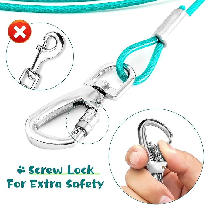 Tie Out Cable for Yard - 20FT Heavy Duty Dog Leads, Chew Proof for Large Dogs Up to 125lbs