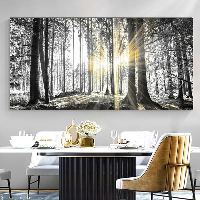 Yxbhhym-Black and White Forest Wall Art Prints Sunset Landscape Canvas Picture for Living Room Wall Art Trees Artwork for Wall Nature Scenery Poster Painting Bedroom Wall Decor Home Office Wall Décor