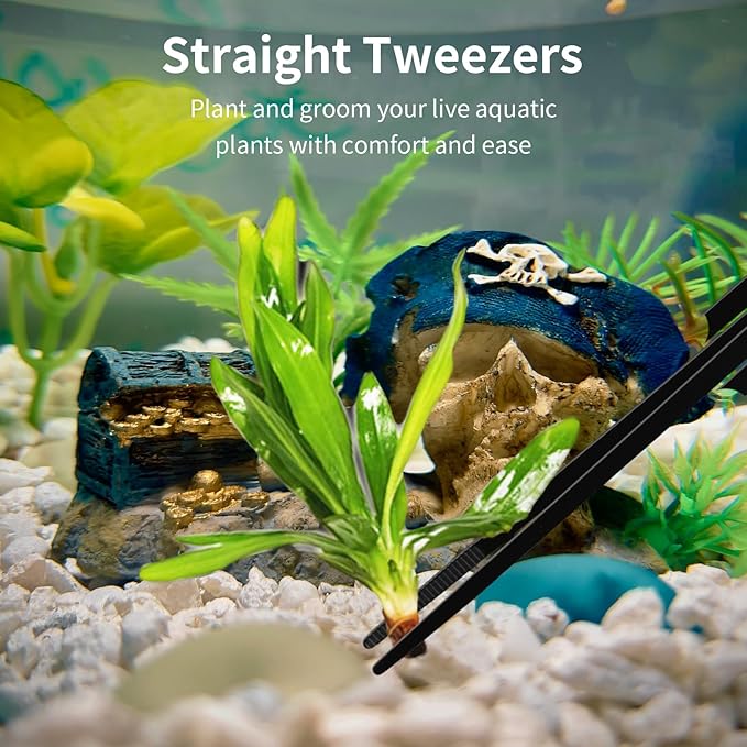 Tifanso Aquarium Aquascape Tools Kit - 4 in 1 Terrarium Decor Supplies with Long Tweezers Feeding Tongs, Aquarium Scissors, Algae Scraper, Live Fish Plants Tank Accessories Cleaning Trimming Kit