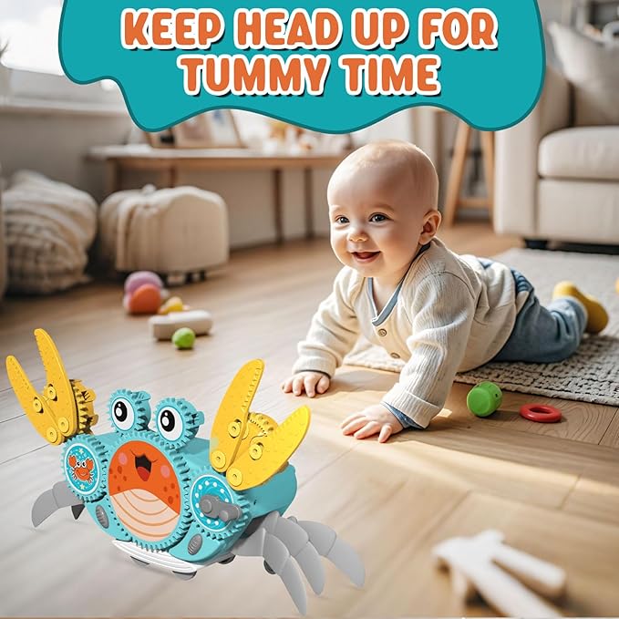 Alritz Crawling Crab Baby Toy, Developmental Tummy Time Toys for Crawling, Walking Crab Toy DIY Gear-building, with Sensory Light-Up, Dancing Crab Toys for Infant Boys Girls 3-6 6-12 36 Months Age 3 +