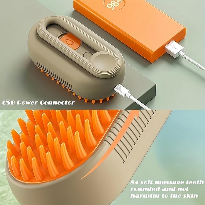 Brown+Essence 3 in 1 Steamy Pet Brush - Spritz Defur Comb for Cats & Dogs Grooming Tool (Brown+Essence)