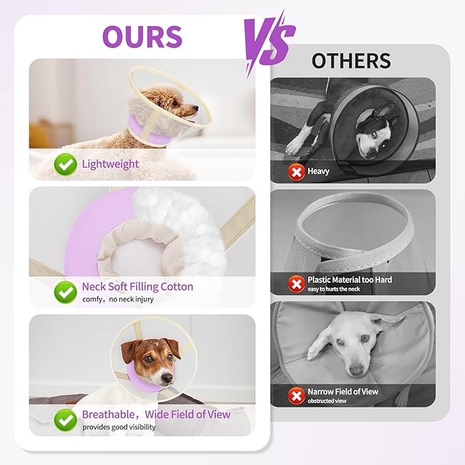 Soft Dog Cone Collar to Stop Licking-Adjustable Comfortable Mesh Recovery Collar After Surgery for Small Miniature Dogs, Alternative to Plastic Elizabethan Collars for Neuter Incision Care (Purple,M)