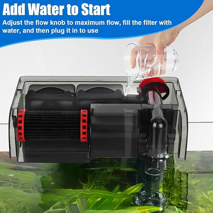 AQQA Aquarium Filter 10-30 Gallon Fish Tank Filters with Bio-Wheel Power, Hang on Back Aquarium Filter, Adjustable Flow Hob Filter, Quiet Efficient and Silent Operation (8W 110 GPH)