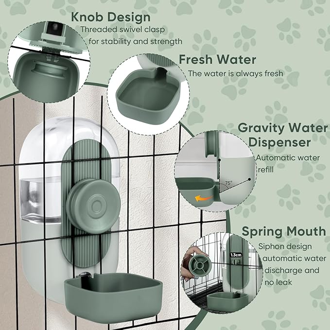 28oz Hanging Automatic Water Dispenser，Rabbit Water Bottle,Bunny Guinea Pig Ferret Water Bowl for Cage,Suitable for Small Animal Puppies(Cage Grid Spacing Over 1.2'') (Green)