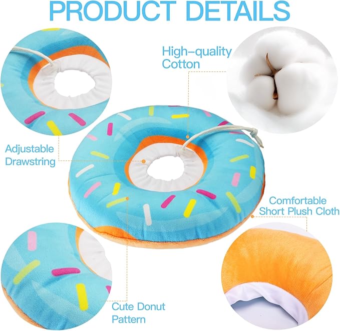 Cat Cone Collar Soft, Cute Cat Donut Collar After Surgery, Adjustable Kitten Recovery Cones to Stop Licking, Lightweight Neck Elizabethan Collars for Cats Kittens (Blue, Medium)