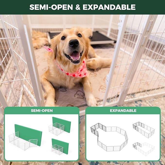 FXW Homeplus Unleashed Indoor Dog Playpen - Stress-Free and Safe Play, Heavy Duty 32 Inch 8 Wire Panels Dog Pen for Small and Medium Dogs, White│Patented