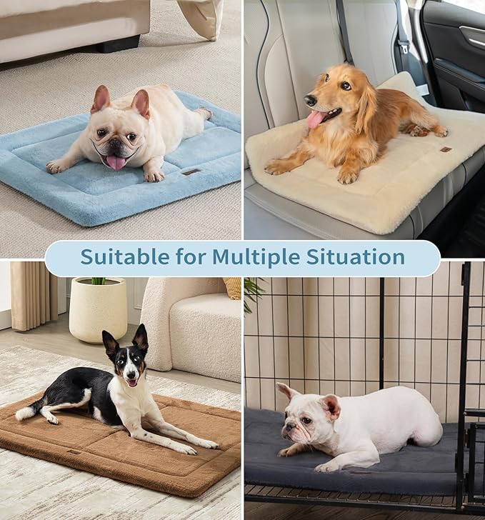 Made4Pets Dog Crate Pad Bed for Large Dogs, Washable & Reversible, Anti-Slip Kennel Mat for Cozy Sleeping, Soft Fluffy Dog Bed for Indoor & Outdoor Use, 44"x32", Blue