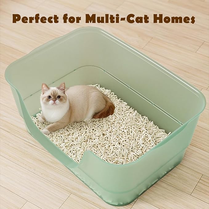 Extra Large Cat Litter Box with Clear Jelly Color,High Sided Litter Box for Big Cats,XL Cat Litter Box for Multiple Cats,Jumbo Cat Litter Box,Giant Kitty Litter Box,Anti-Splashing,Easy to Clean