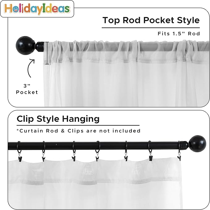 HolidayIdeas All Weather White Outdoor Sheer Curtains for Patio Waterproof 6 Panels Rod Pocket Indoor Sheer Voile Curtains for Porch, Balcony, Gazebo, 100x95 Inch