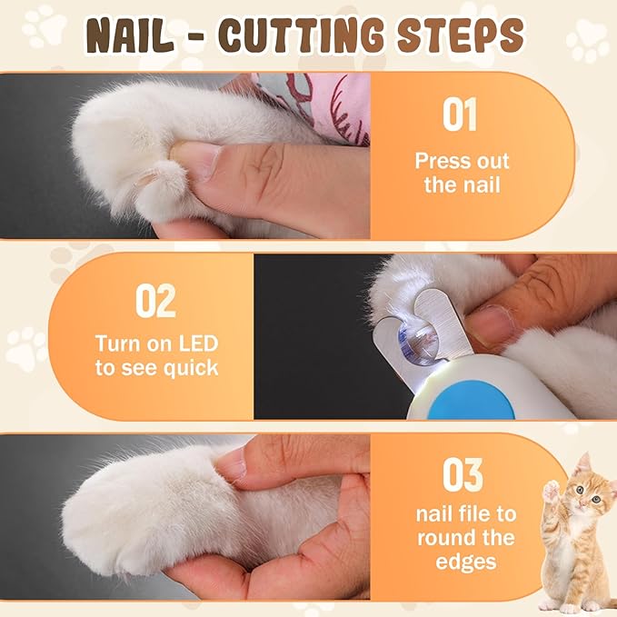 Pets Nail Clippers with Light, Cat Dog Nail Clippers with Built-in Nail File, Sharp Blades, Portable Cat Nail Clipper, Cats Claw Trimmer, Adjustable Claw Clippe for Cats (Style C)