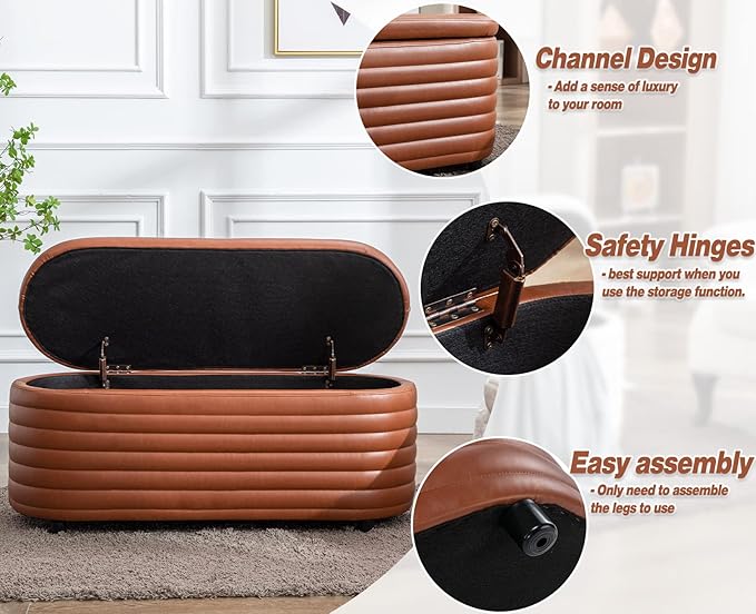 Kmax Storage Bench PU Leather Entryway Bench Upholstered Ottoman Bench for Bedroom Living Room Hallway, Brown