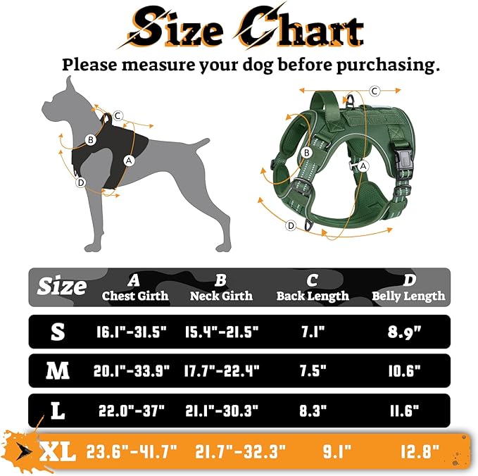 rabbitgoo Dog Harness for Large Dogs No Pull, Tactical Service Pet Vest with Molle and Control Handle, Adjustable and Reflective Military Harness for Easy Walking and Training, Green, XL