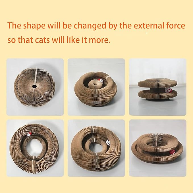 Kitty Curls Cat Toy Kurlz, Interactive Scratch Pad, Foldable Accordion,Cat Recyclable Scratcher with Ball (Pink)