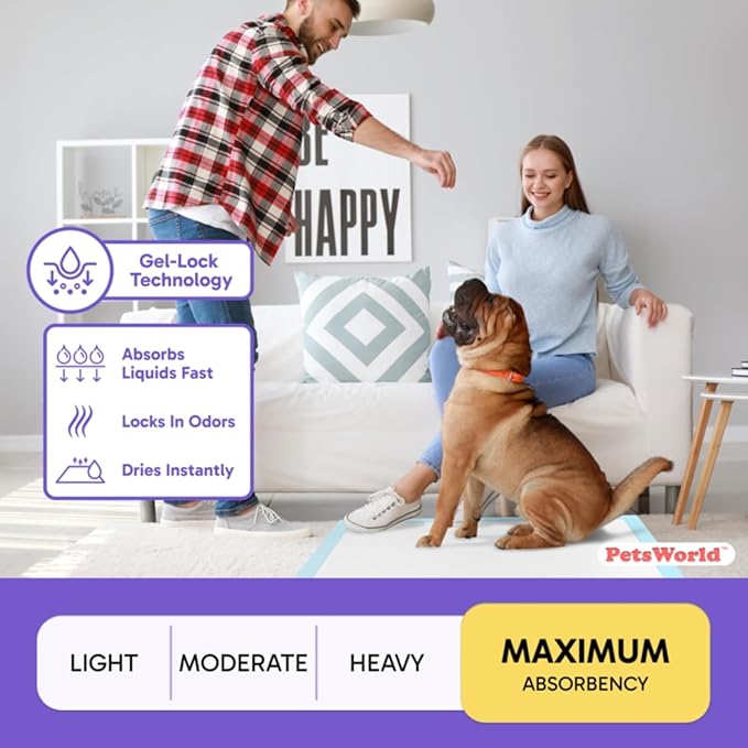 PETSWORLD Giant Dog Potty Pads, Odor-Eliminating, 36" x 36", Ultra Absorbent 5-Layer Leak-Proof Training Pads for Dogs & Cats (36x36, 2400 Count)