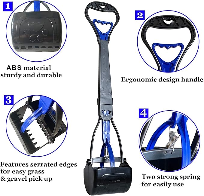 Non-Breakable Pooper Scooper for Large Medium & Small Dogs Heavy Duty, 28“Long Handled Dog Poop Scooper for Grass,Durable Dog Poop Pick Up Tool, Poop Grabber