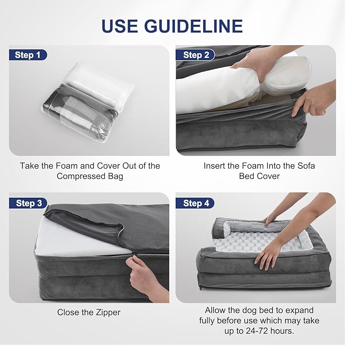 FURTIME Orthopedic Dog Beds Large Sized Dog, XL Washable Dog Sofa Bed for Large Dogs, Comfy Supportive Egg-Crate Foam Pet Couch Bed with Removable Cover, Waterproof Lining and Nonskid Bottom