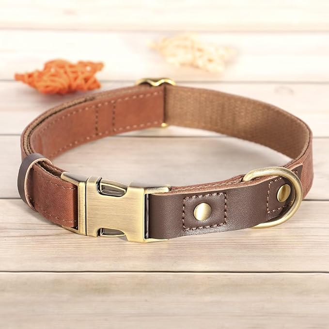 Didog Soft PU Leather Dog Collars for Medium Dogs,Classic Adjustable Dog Collars with Quick Release Metal Buckle,Easy Clean and Comfortable with Nylon Lining,M Neck 13-19"