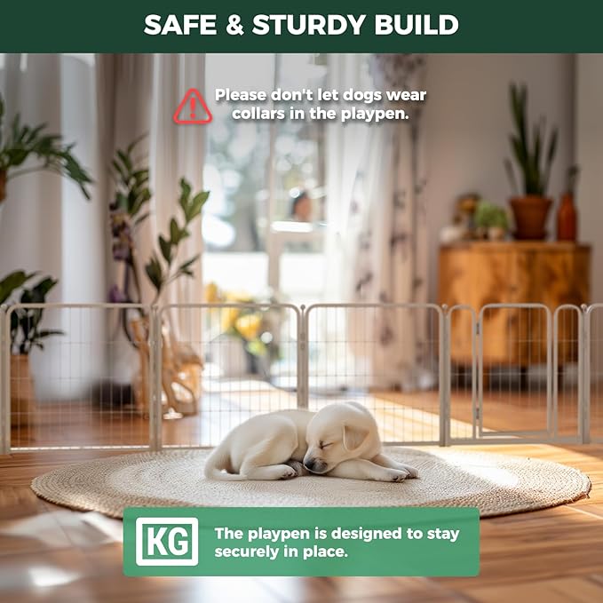 FXW Homeplus Unleashed Indoor Dog Playpen - Stress-Free and Safe Play, Heavy Duty 24 Inch 8 Wire Panels Dog Pen for Puppy and Small Dogs, White│Patented