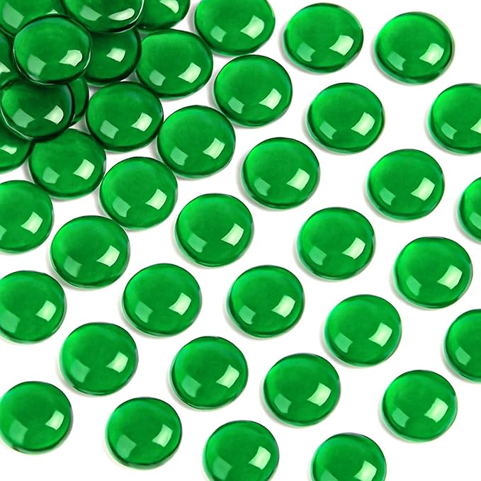 FUTUREPLUSX 1LB Green Flat Glass Marbles, Premium Colored Gems Fish Bowl Marbles Decorative Mosaic Glass Pebbles Floral Smooth Stones for Vases Aquarium Home Decor